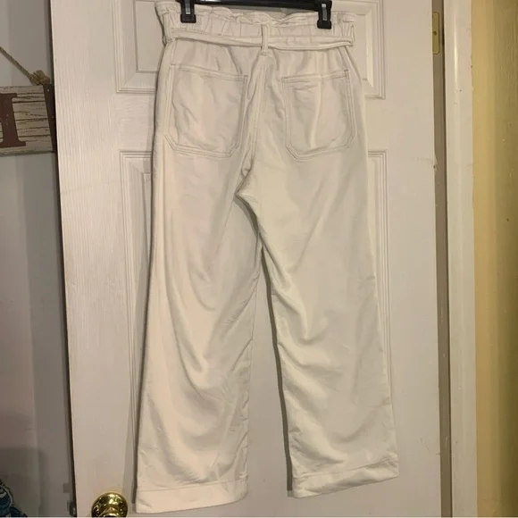 J Crew White Paper Jeans Womens Size 27 US 4 White Wide Leg Belted Elastic Waist - Picture 11 of 12